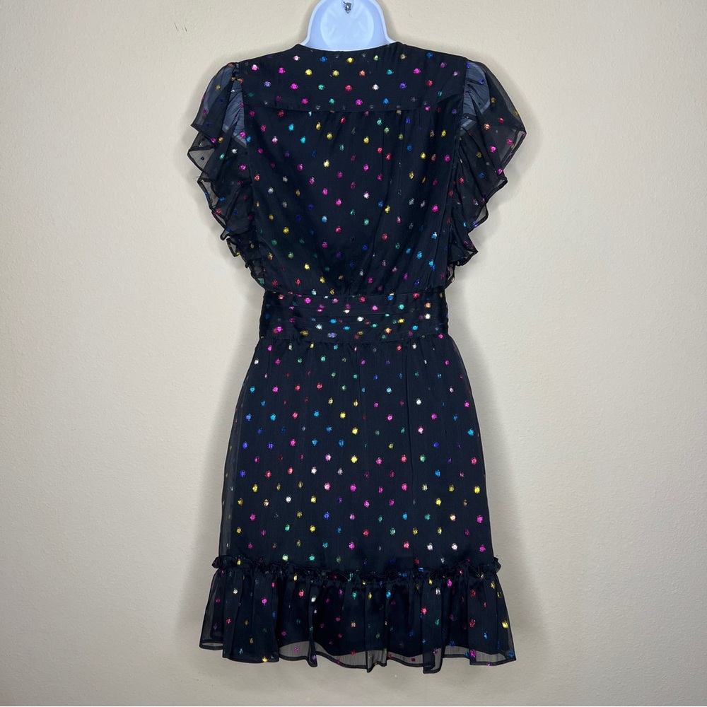 ANTHROPOLOGIE / ALI & JAY Black Ruffle Mini Metallic Polka Dot Dress - Sz S - Picture 9 of 14